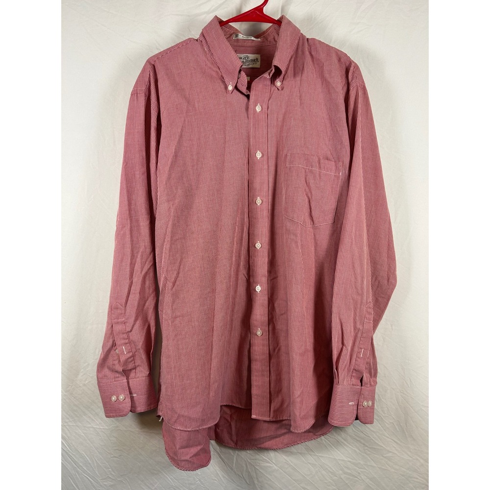 Vintage Sears Roebuck Red White Pinstripe Button‎ Down Shirt Men 17 34/35 Y2K